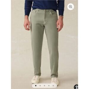 Faherty Pants Mens 28 Stretch Terry 5 Pocket Ankle Faded Olive Lyocell Cotton